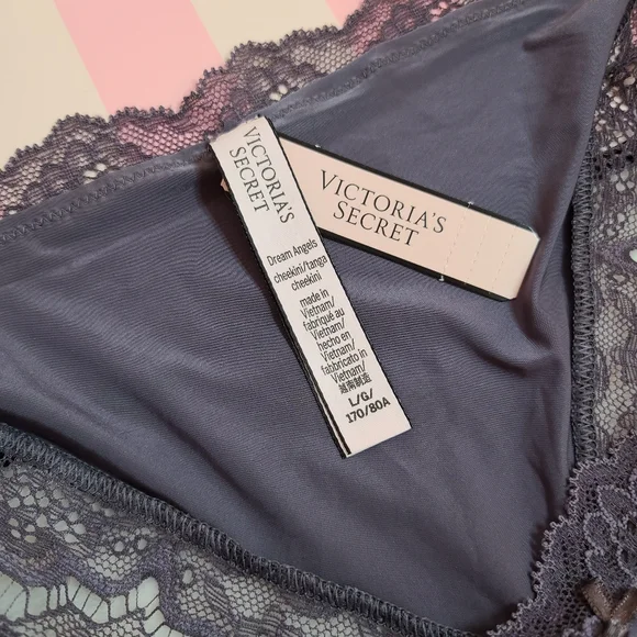 VS Dream Angels Smooth Satin Lace Cheekini Panty Size Lg Gray - Picture 4 of 6